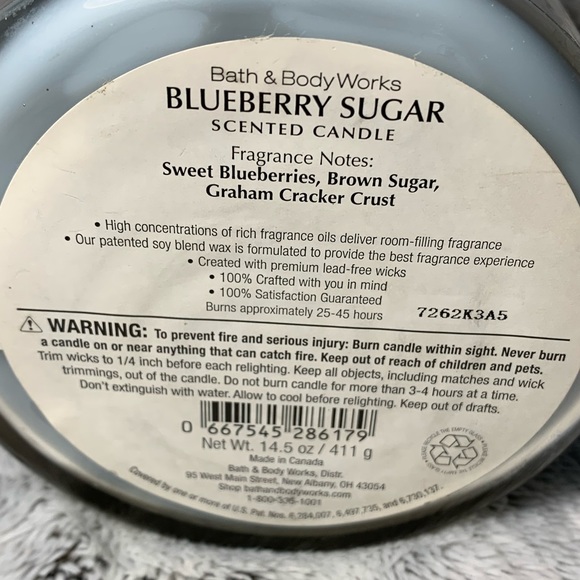 Blueberry Sugar 3-Wick Candle from Bath & Body Works (2017) BBW - Picture 3 of 3